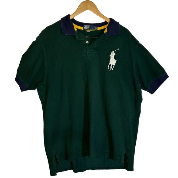 POLO RALPH LAUREN Vintage Collared Big Pony Size XXL Green Navy Yellow Mens - Picture 1 of 8